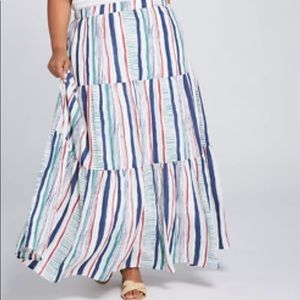 LANE BRYANT Stretch Knit Tiered Multi Striped Maxi Skirt